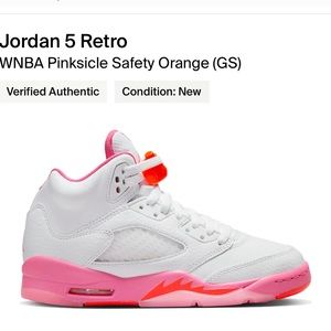 Jordan 5 Retro
WNBA Pinksicle Safety Orange (GS)
U.S. Children's Size 7Y